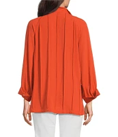 John Mark Petite Size Wire Collar Split V-Neck 3/4 Sleeve Pintuck Detail Top