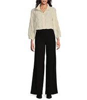 John Mark Petite Size Woven Stretch Wide Leg Pull-On Pants