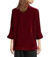 John Mark Petite Size Woven Velvet Wire Collar 3/4 Rolled Sleeve Hi-Low Hem Tunic