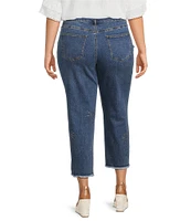John Mark Plus Size 5-Pocket Heat Set Detail Frayed Hem Cropped Jeans