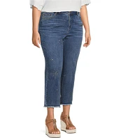 John Mark Plus Size 5-Pocket Heat Set Detail Frayed Hem Cropped Jeans