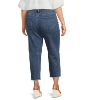 John Mark Plus Size 5-Pocket Heat Set Detail Frayed Hem Cropped Jeans