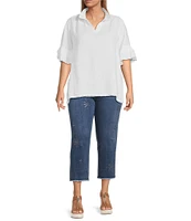 John Mark Plus Size 5-Pocket Heat Set Detail Frayed Hem Cropped Jeans