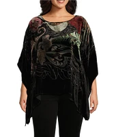 John Mark Plus Size Burnout Velvet Printed Oversized Poncho Top