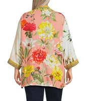 John Mark Plus Size Embroidered 3/4 Sleeve Floral Abstract Kimono