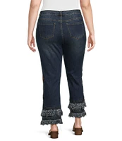 John Mark Plus Size Embroidered Double Tiered Fringe Hem Ankle Jeans