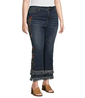 John Mark Plus Size Embroidered Double Tiered Fringe Hem Ankle Jeans