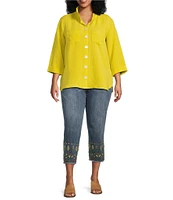 John Mark Plus Size Embroidered Floral Frayed Hem Straight Leg Jeans