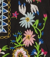 John Mark Plus Size Embroidered Floral Y-Neck 3/4 Sleeve Tunic
