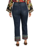 John Mark Plus Size Embroidered Hem Straight Leg Jeans