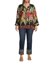 John Mark Plus Size Embroidered Hem Straight Leg Jeans