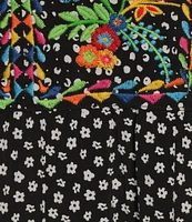 John Mark Plus Size Embroidered Mixed Print Split V-Neck 3/4 Sleeve Tiered Midi Dress