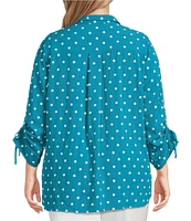 John Mark Plus Size Embroidered Polka Dot Cinch Tie Sleeve Button Front Tunic
