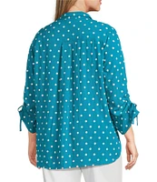 John Mark Plus Size Embroidered Polka Dot Cinch Tie Sleeve Button Front Tunic