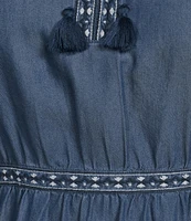 John Mark Plus Size Embroidered Split V-Neck 3/4 Flounce Sleeve Tiered Dress