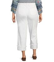 John Mark Plus Size Floral Embroidered Fringe Hem Straight Leg Pants