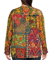 John Mark Plus Size Floral Printed Split V-Neck Long Sleeve Button Up Tunic