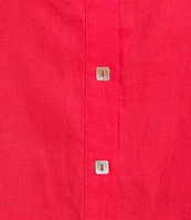 John Mark Plus Size Linen Wire Collar 3/4 Embroidered Eyelet Scallop Sleeve Button Front Shirt