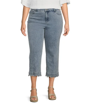 John Mark Plus Size Scalloped Raw Hem 5-Pocket Ankle Jeans