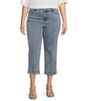 John Mark Plus Size Scalloped Raw Hem 5-Pocket Ankle Jeans