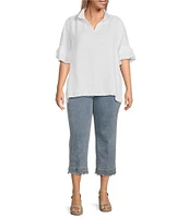 John Mark Plus Size Scalloped Raw Hem 5-Pocket Ankle Jeans