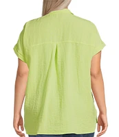 John Mark Plus Size Solid Wire Collar Short Dolman Sleeve Button Front Camp Shirt