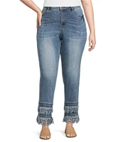 John Mark Plus Size Straight Leg 5-Pocket Fringe Hem Crop Jeans