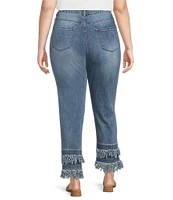 John Mark Plus Size Straight Leg 5-Pocket Fringe Hem Crop Jeans