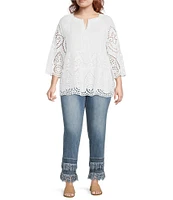 John Mark Plus Size Straight Leg 5-Pocket Fringe Hem Crop Jeans