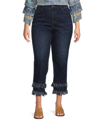 John Mark Plus Size Straight Leg 5-Pocket Fringe Hem Crop Jeans
