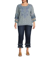 John Mark Plus Size Straight Leg 5-Pocket Fringe Hem Crop Jeans