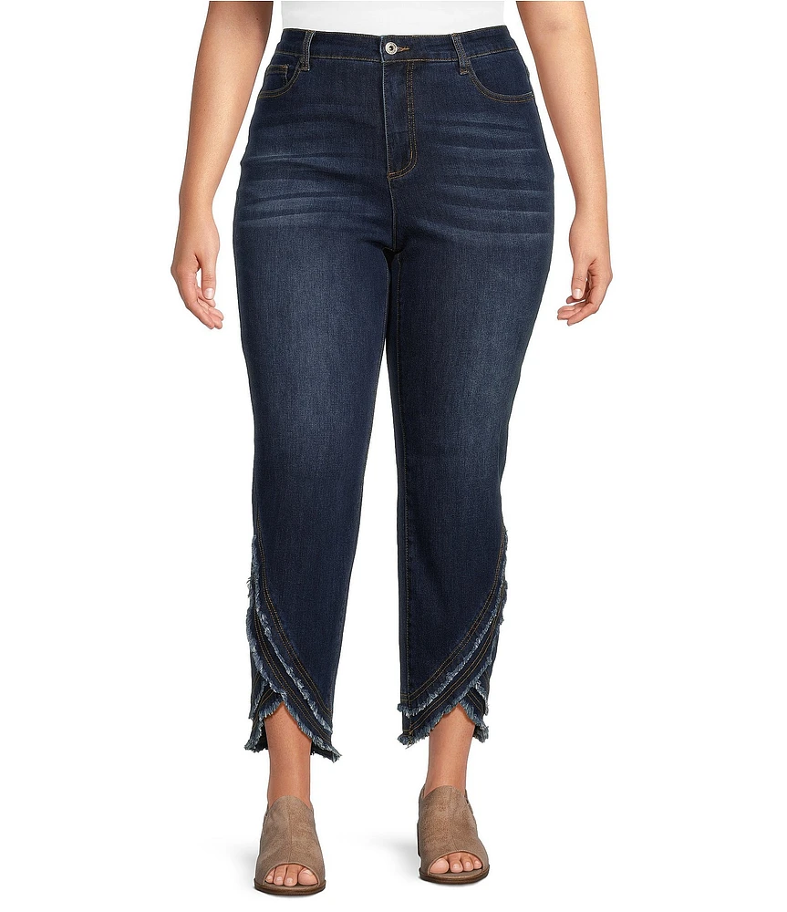 John Mark Plus Size Stretch Denim Asymmetrical Frayed Jean