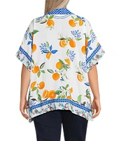 John Mark Plus Size Tropical Fruit Point Collar Short Sleeve Wide Tunic