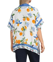 John Mark Plus Size Tropical Fruit Point Collar Short Sleeve Wide Tunic