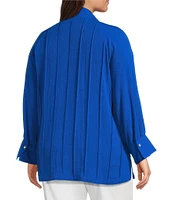 John Mark Plus Size Wire Collar Split V-Neck 3/4 Sleeve Pintuck Detail Top