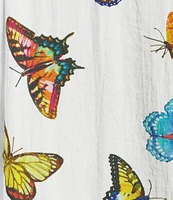 John Mark Plus Size Woven Butterfly Print Wire Collar 3/4 Cinch Tie Sleeve Button Front Blouse