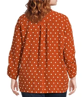 John Mark Plus Size Woven Embroidered Dot Point Collar Neck 3/4 Sleeve Button Front Top