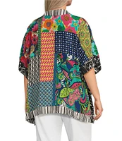 John Mark Plus Size Woven Multi Patch Print Collared Short Sleeve Tunic