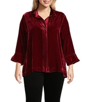 John Mark Plus Size Woven Velvet Wire Collar 3/4 Rolled Sleeve Hi-Low Hem Tunic