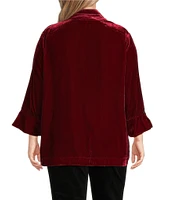 John Mark Plus Size Woven Velvet Wire Collar 3/4 Rolled Sleeve Hi-Low Hem Tunic