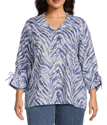 John Mark Plus Size Zebra Print Wire Collar 3/4 Sleeve Tunic
