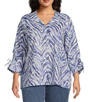 John Mark Plus Size Zebra Print Wire Collar 3/4 Sleeve Tunic