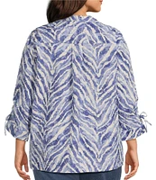 John Mark Plus Size Zebra Print Wire Collar 3/4 Sleeve Tunic