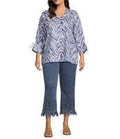 John Mark Plus Size Zebra Print Wire Collar 3/4 Sleeve Tunic