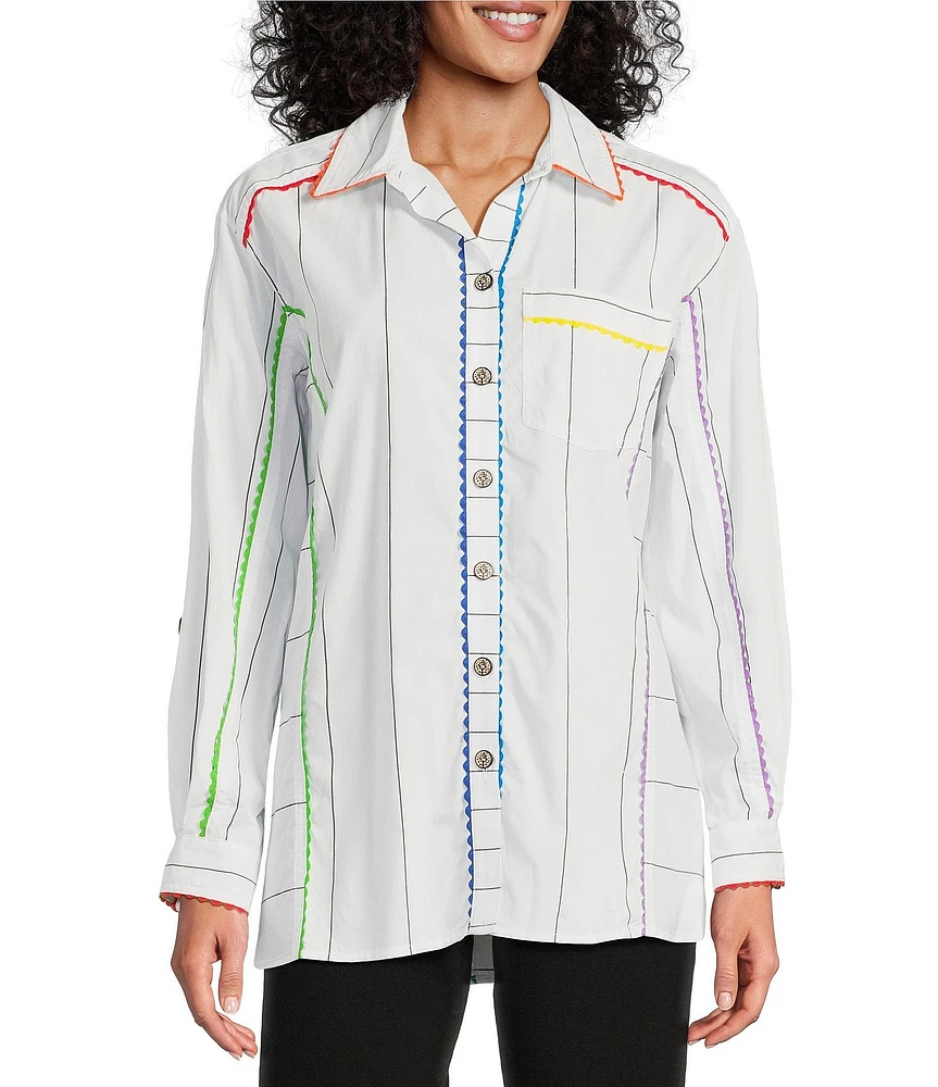 John Mark Point Collar Long Sleeve Stripe Button Front Shirt