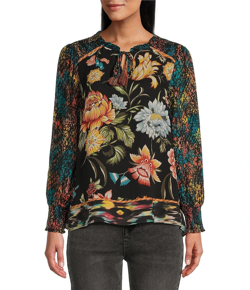 John Mark Printed Collared Long Sleeve Tunic Top