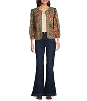 John Mark Quilted Multi Print Round Neck 3/4 Sleeve Jacket