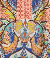 John Mark Shirring Mix Print Scoop Neck 3/4 Sleeve Top