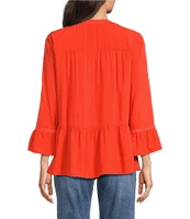 John Mark Split Neck 3/4 Sleeve Embroidered Motif Tunic