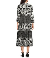 John Mark Split V-Neck 3/4 Sleeves Woven Print Dress
